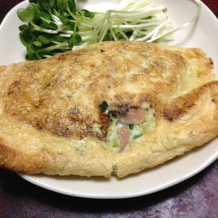 ニラと魚肉と豆腐の巾着焼き